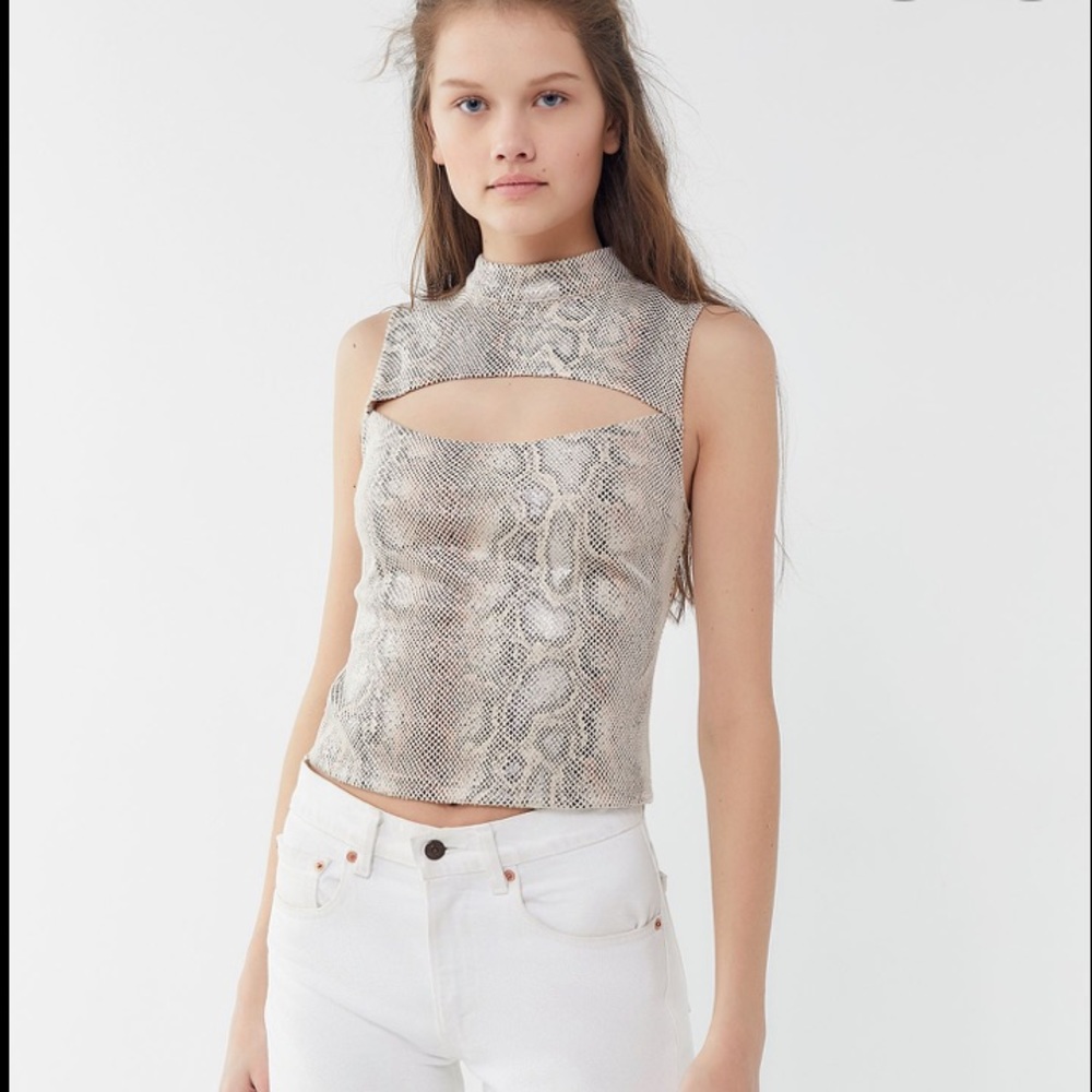Faux Snakeskin Keyhole Top